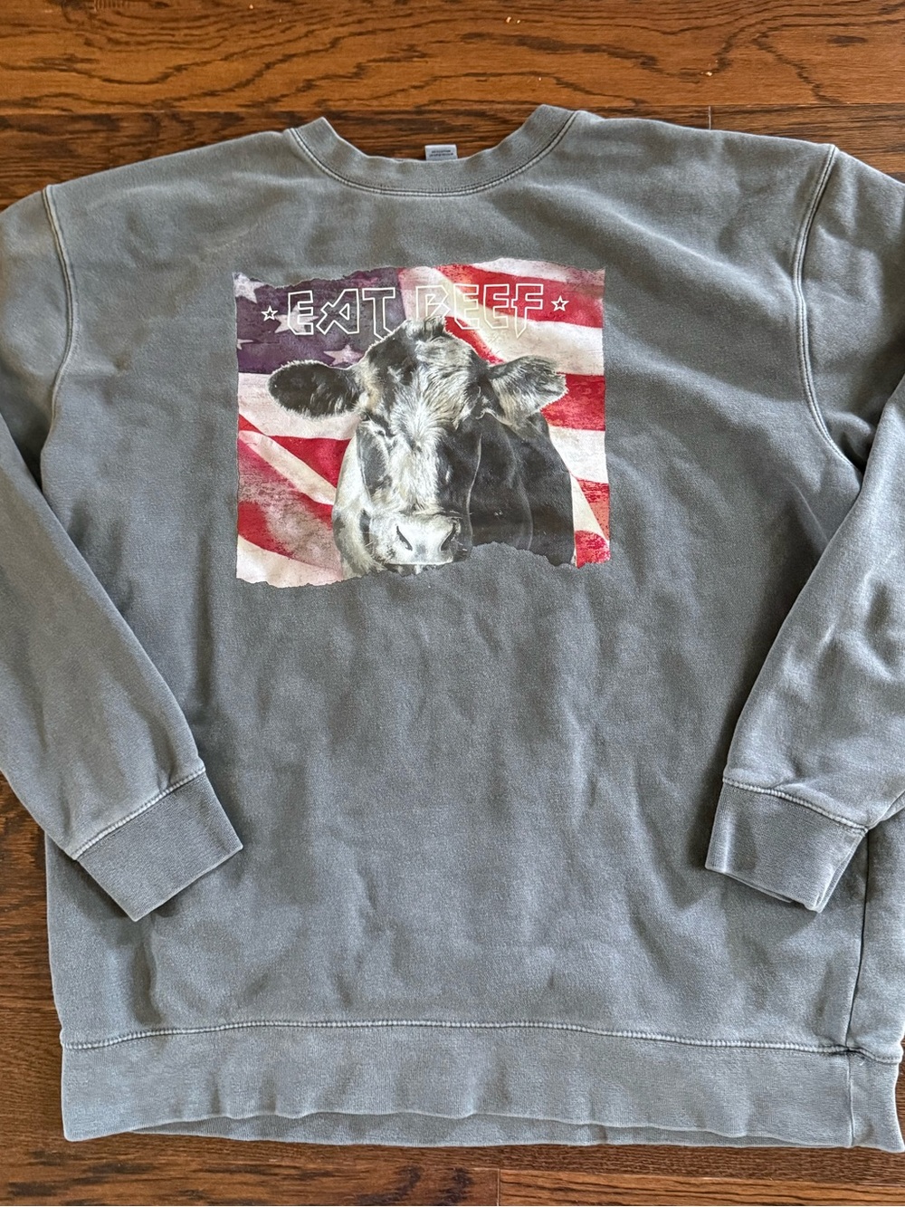 Men’s XL Gray 'Eat Beef' Graphic Crewneck Sweatshirt - Unbranded independent